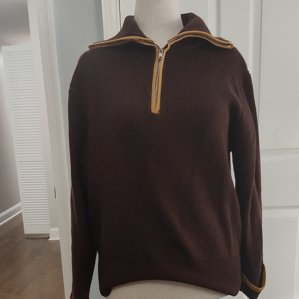 Brown Half-Zip Women's Sweater